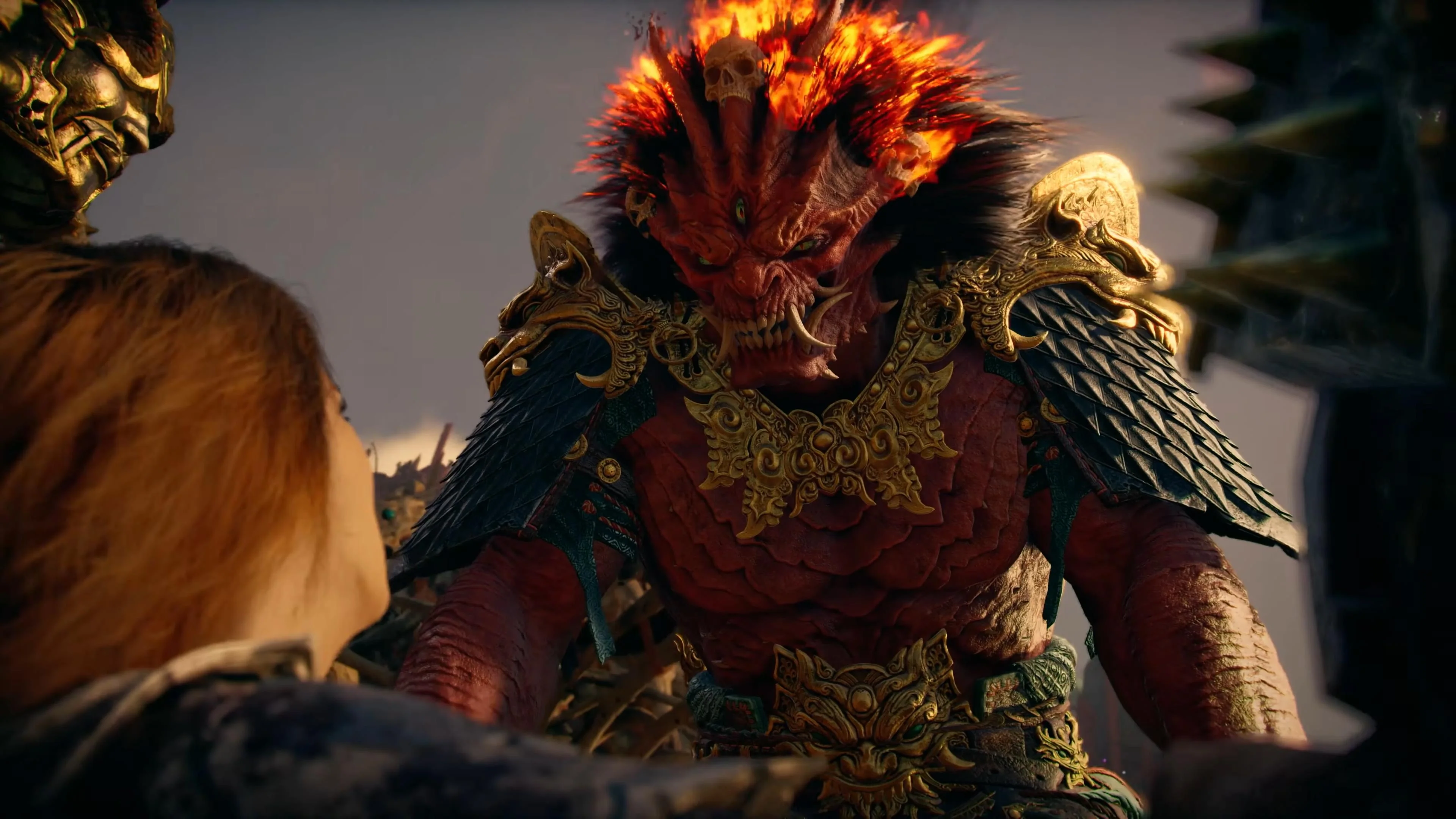Close-up of Begtse as a hostile deity in God of War Laufey footage