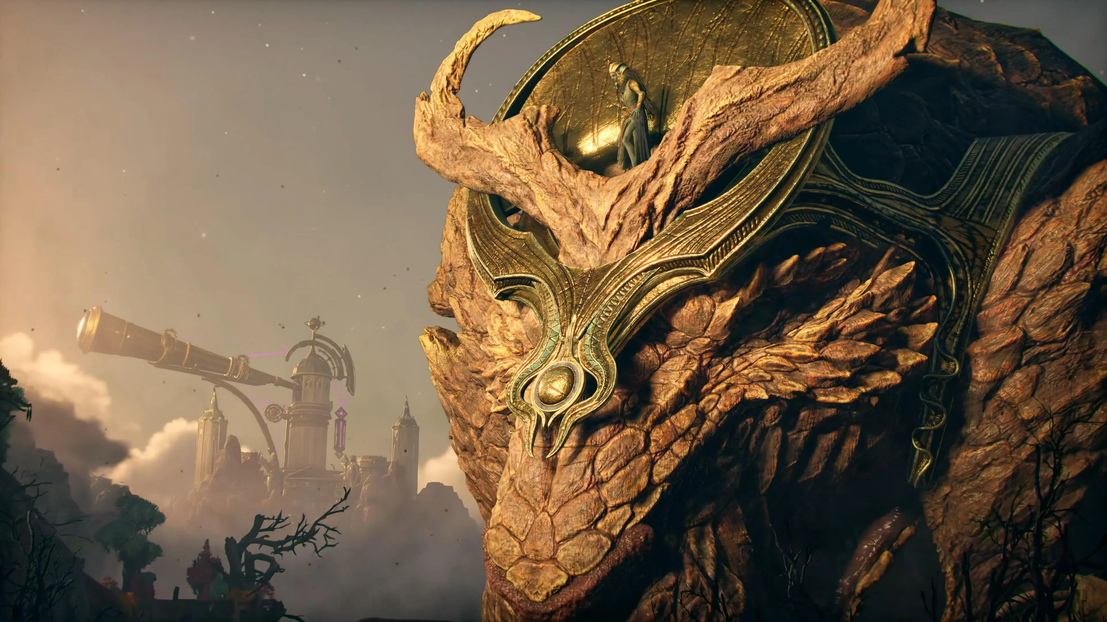 Large dragon-like divine head emerging in the Everywhen