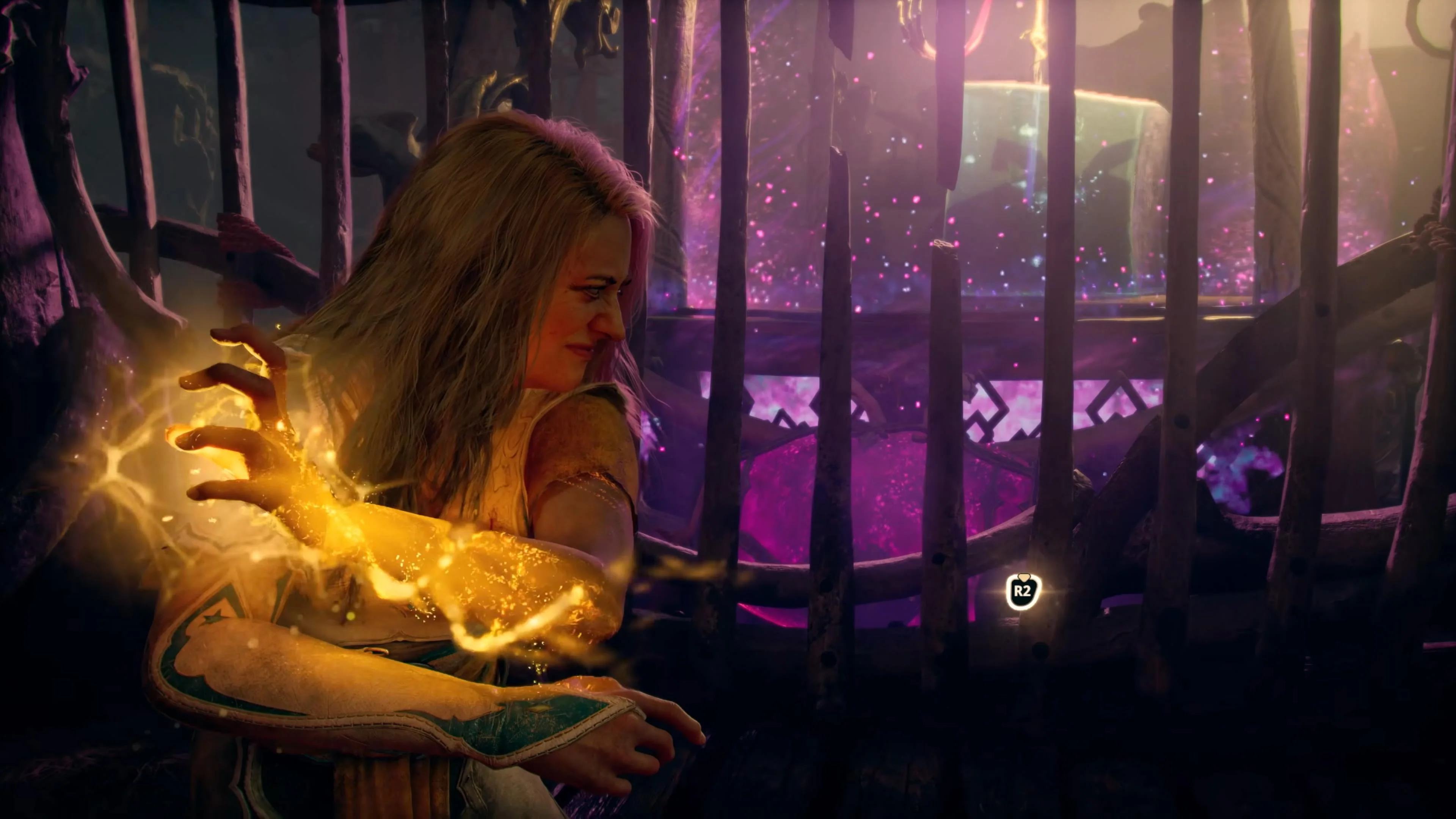 Laufey trapped near a large golden hand in God of War Laufey footage